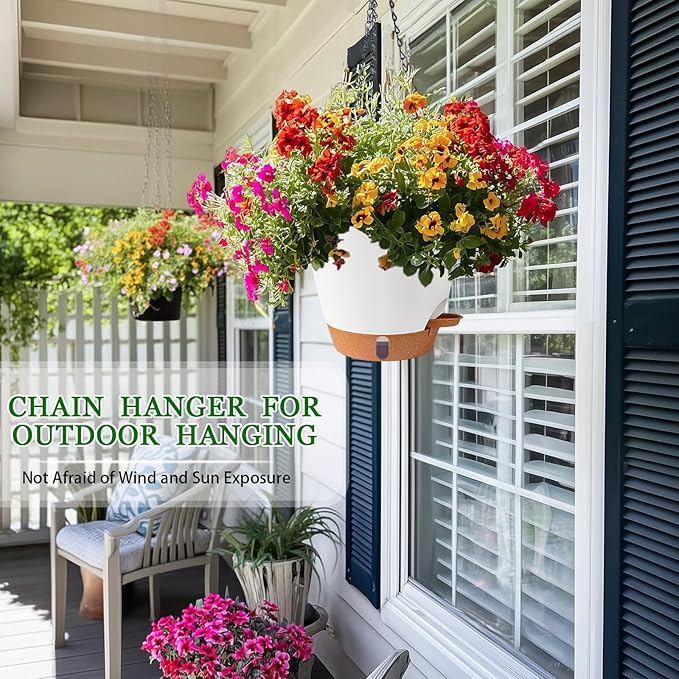 Hanging Planter for Indoor Plants 8 Inch, 2 Pack Hanging Baskets for Plants, Self Watering Hanging Flower Pots with Drainage Hole & 2 Kinds of Plant Hangers for Garden Home Decor (White, 8 inch)