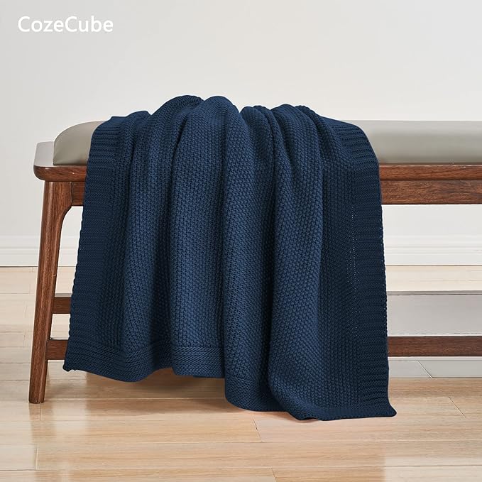 CozeCube Navy Blue Throw Blanket for Couch, Soft Cozy Cable Knit Throw for Bed Sofa Living Room, Lightweight Warm Decorative Farmhouse Christmas Blanket, 50"x60", Navy Blue