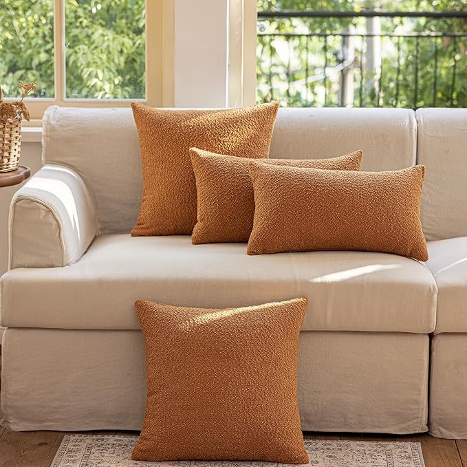 GEEORY Decorative Throw Pillow Covers 18x18 Inch Pack of 2,Textured Boucle Neutral Cushion Cases for Bed Couch Sofa, Accent Mordern Farmhouse & Minimalist Home Decor (Orange) GE04-18