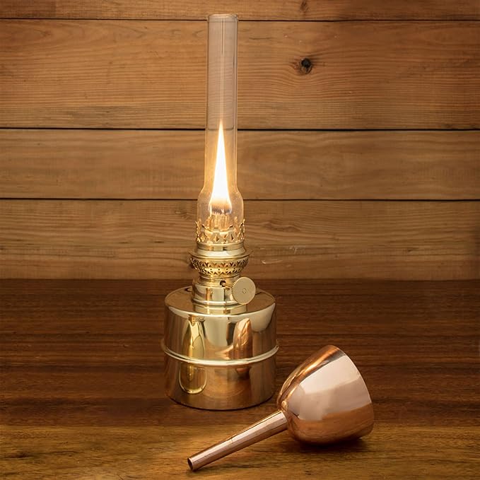 Brass Oil Lamp - 13” Extra-Bright Hurricane Lamp with Antique-Style Brass Body and Glass Chimney - Decorative Kerosene Lantern with Adjustable Wick - Oil Lamps for Indoor Use by Kings County Tools