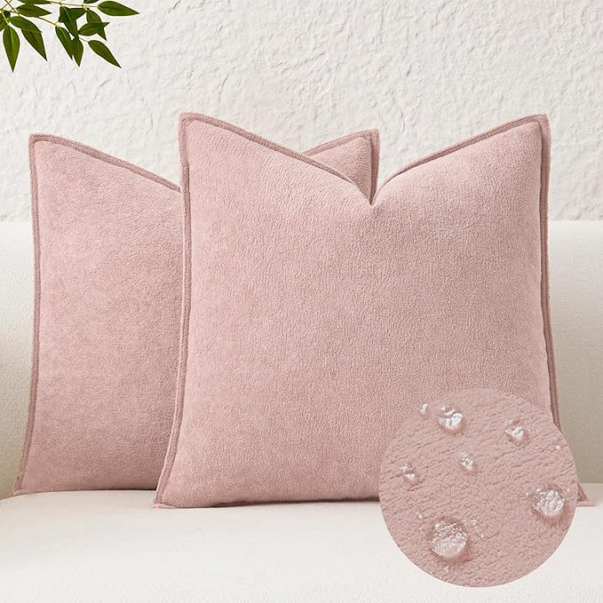 Kevin Textile Valentines Day Decorative Pillow Covers Light Pink 20x20 Inch Pack of 2 Waterproof Soft Boucle Textured Throw Pillowcases Elegant Accent Pillows for Couch Sofa Chair Bed Home