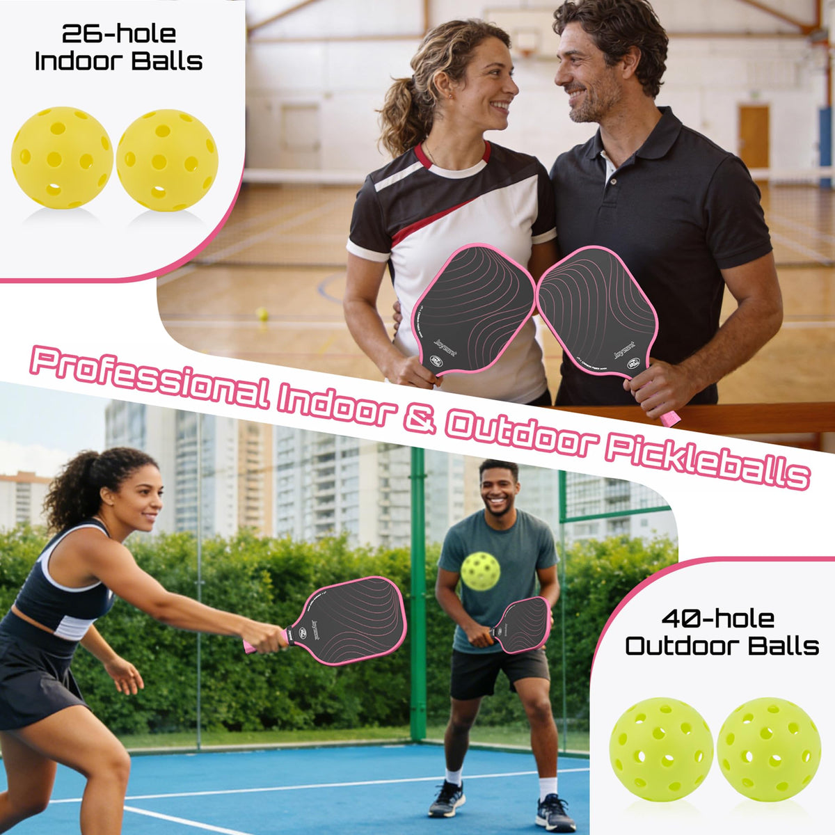 Joysent Pickleball Paddles Set, USAPA Approved Carbon Fiber Pickleball Set of 2 with Beginner Pickleball Rackets, Indoor Outdoor Pickle Balls for Adults Men Women, JT-1