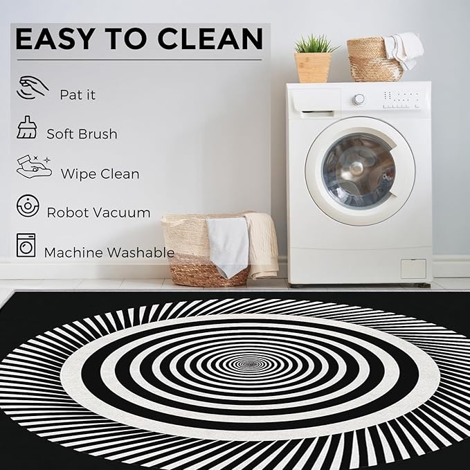 Black and White Circle Rugs for Home Decor, 5x8 ft, Abstract Op Art Area Rugs for Living Room, Soft Non Slip Washable Modern Geometric Carpet Bedroom Decorations Dt-Ghf-31