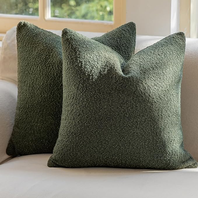 GEEORY Decorative Throw Pillow Covers 26x26 Inch Pack of 2,Textured Boucle Neutral Cushion Cases for Bed Couch Sofa, Accent Mordern Farmhouse & Minimalist Home Decor (Olive Green) GE05-26