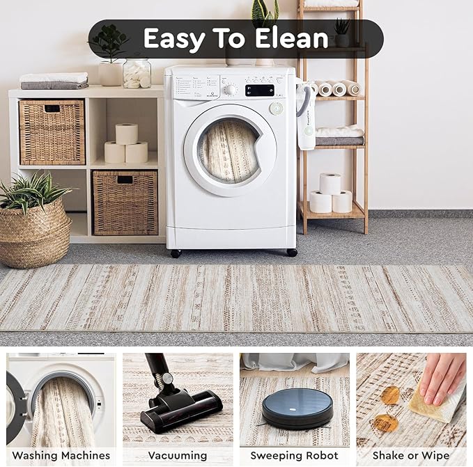 2x6 Runner Rug Machine Washable Non Slip Area Rug Distressed Neutral Moroccan Boho Rug Ultra Soft Floor Runners for Hallways for Entryway Laundry Room Kitchen, Light Brown