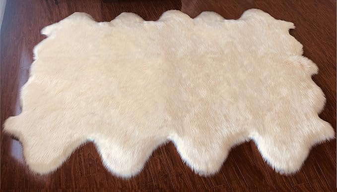 Free Shape Luxury Soft Fluffy Shag Area Rug Octo 8 Pelts 6'x8',180x240 cm - Vegan Fur Ultra Soft Indoor Carpet Nursery Rugs for Bedroom Home Decor, White