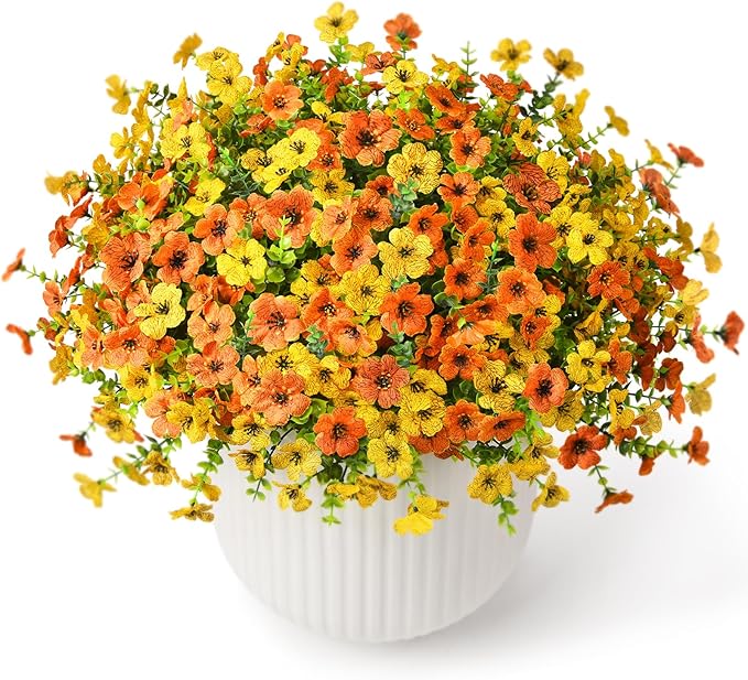 Artificial Flowers Faux Plants Outdoor Fake Flowers Spring Decor,12 Bundles Realistic Plastic Plant Colorful Daisy UV Resistant for Porch Patio Home Yard Garden Window Box Pot Planters