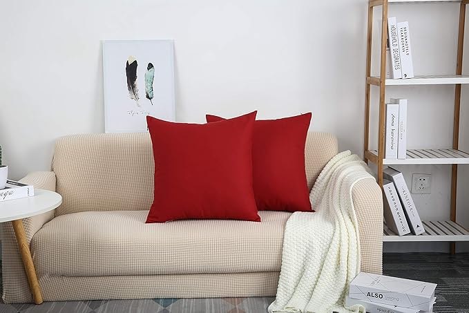TangDepot Cotton Solid Throw Pillow Cover, 12 INCH x 12 INCH, Deep Red