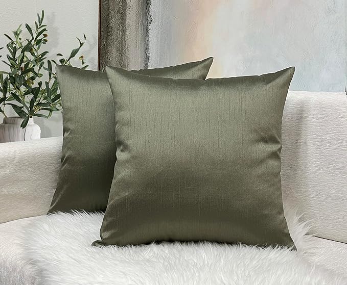 Aiking Home 24x24 Inches Faux Silk Square European Shams, Zipper Closure, Sage (Set of 2)