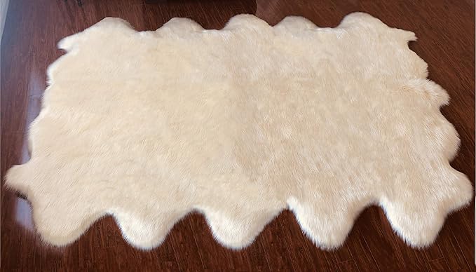 LAMBZY Faux Sheepskin Hypoallergenic Free Shape Silky Shag Rug, Luxury Shaggy Silky Plush Carpet for Bedrooms Rugs Living Room Kids Rooms Sofa Floor Rugs (Decto 10 Pelts 6'x10', 180x300cm,White)
