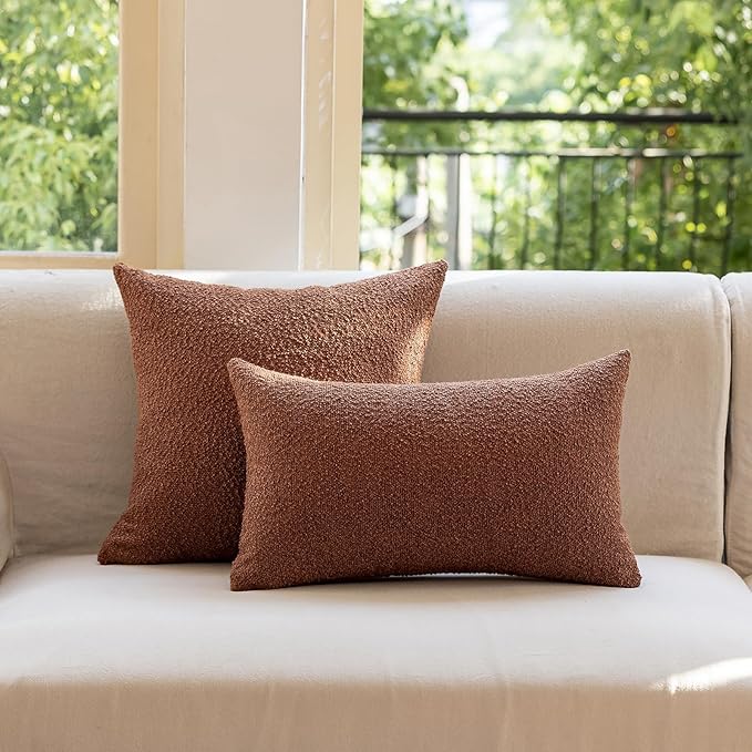 GEEORY Decorative Throw Pillow Covers 26x26 Inch Pack of 2,Textured Boucle Neutral Cushion Cases for Bed Couch Sofa, Accent Mordern Farmhouse Minimalist Home Decor (Tobacco Brown) GE06-26