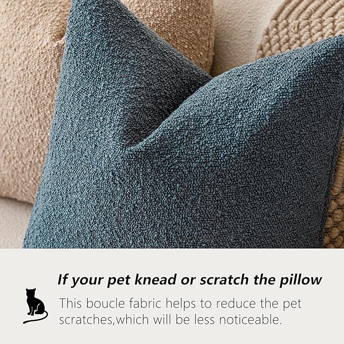 Foindtower Decorative Textured Boucle Throw Pillow Covers Accent Solid Pillow Cases Neutral Soft Cozy Couch Cushion Case for Chair Sofa Bedroom Living Room Home Decor 24 x 24 Inch,Blue