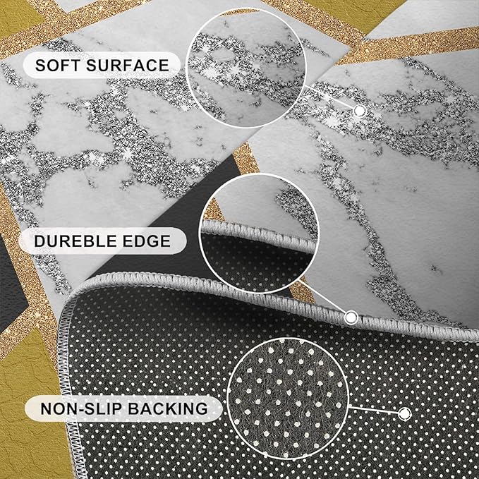 Geometric Area Rug Abstract Marble Texture Rugs Geometric Marble Area Carpet Simple Light Luxury Line Rug Machine Washable Rugs with Backing for Bedroom 6x8ft