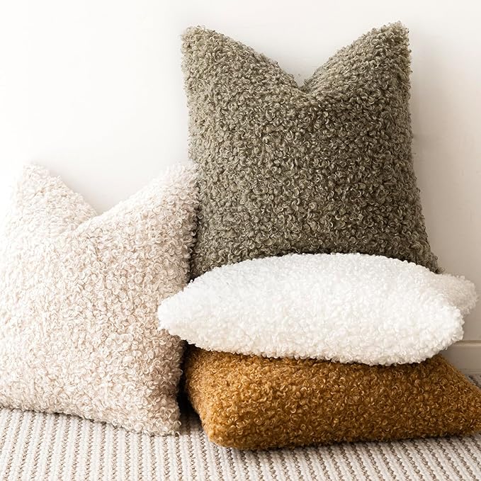 Foindtower 2 Pieces 24x24 Inch Sage Green, Faux Fur Throw Pillow Cover Accent Sherpa Pillow Fuzzy Soft Pillowcases Sheepskin Decorative Fleece Cushion Case for Bed Couch Living Room