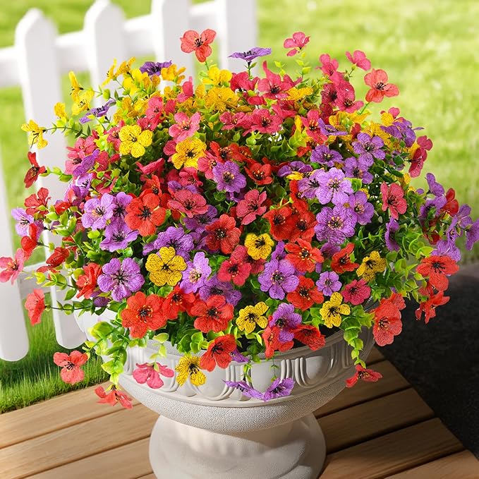 INQCMY Artificial Flowers for Outdoors Faux Plants Fake Flowers Spring Summer Decoration,12 Bundles Faux Silk Colorful Daisy Realistic UV Resistant for Outside Home Planter Window Porch Patio Yard