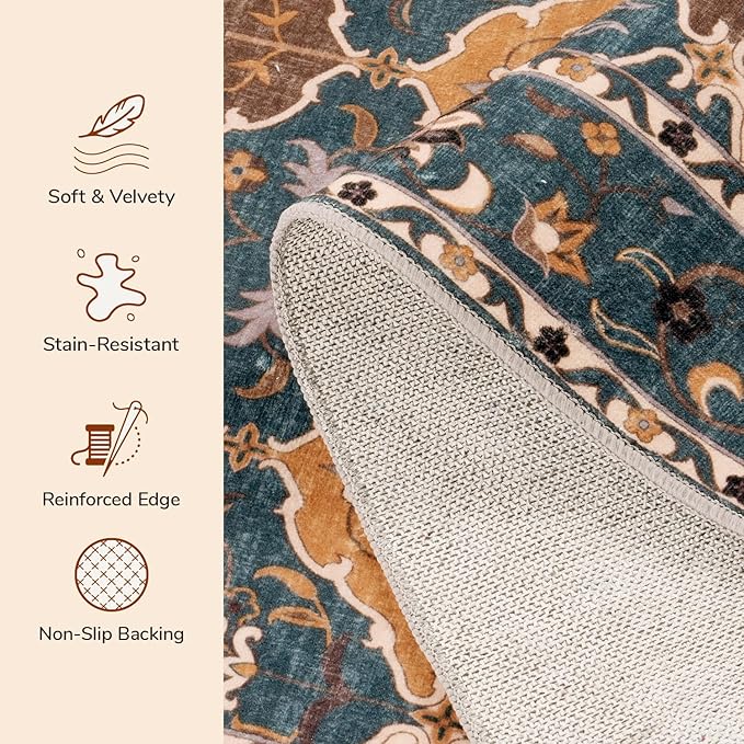 Lessymo Moroccan Washable Rugs for Entryway, Faux Wool 2x3 Small Area Rug for Kitchen Bathroom Corridor - Non-Slip Indoor Door Mat Low Plie Stain Resistant Boho Runner Rug, Olive Green and Gold