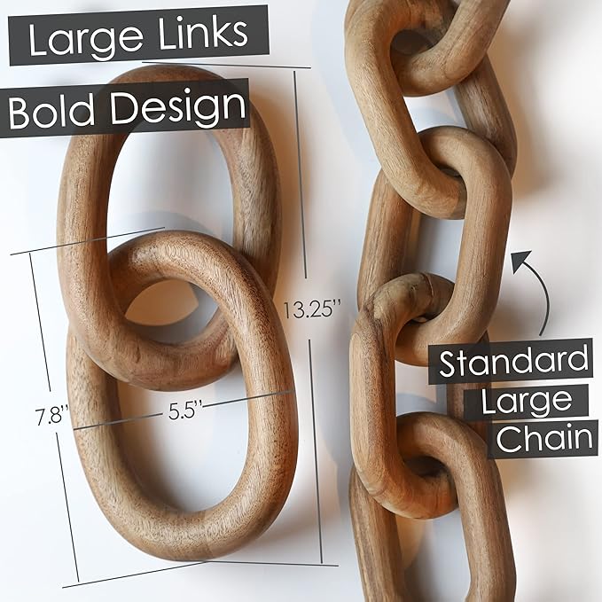 Wood Chain Link Decor – 13” Wooden Decorative Object for Coffee Table Decor and Neutral Decor for Home – Modern Knot Accent for Shelf Styling, Books, or Housewarming Gifts