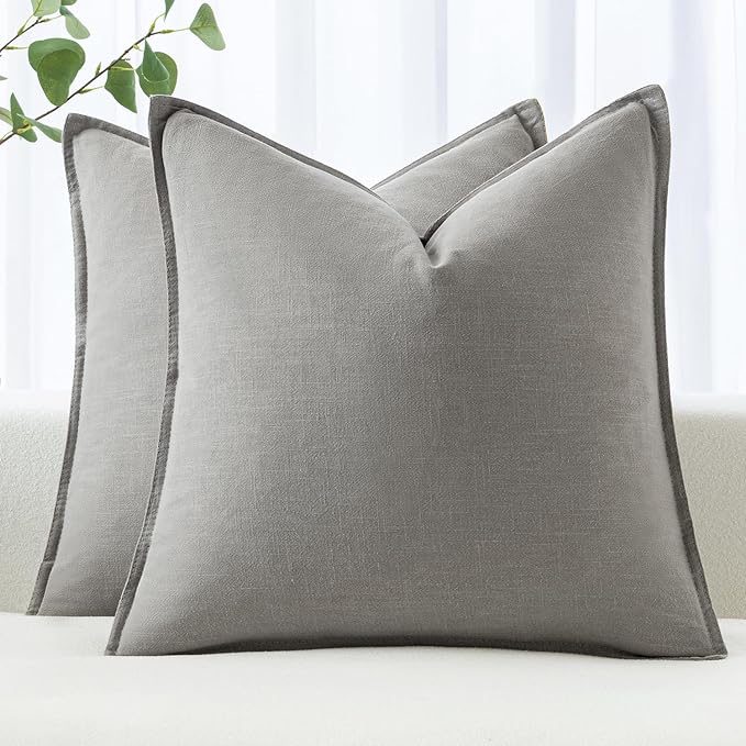 MIULEE Decorative Linen Euro Sham Pillow Covers 22x22 Inch Light Gray Boho Farmhouse Neutral Couch Throw Pillows for Bed Pack of 2 Accent Modern Pillowcase Sofa Livingroom Home Decor
