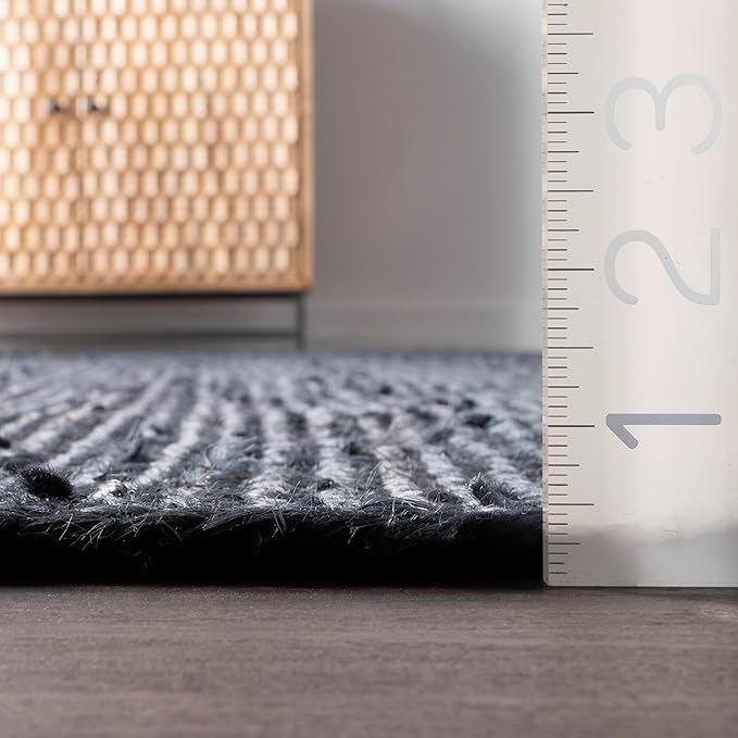 nuLOOM 9x12 Rigo Jute Hand Woven Area Rug, Navy, Solid Farmhouse Design, Natural Fiber, For Bedroom, Living Room, Dining Room, Hallway, Office, Kitchen, Entryway