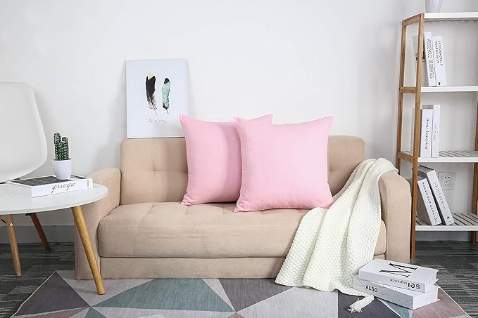 TangDepot Handmade Decorative Solid 100% Cotton Canvas Throw Pillow Covers/Pillow Shams, (22"x22", Salmon Pink)