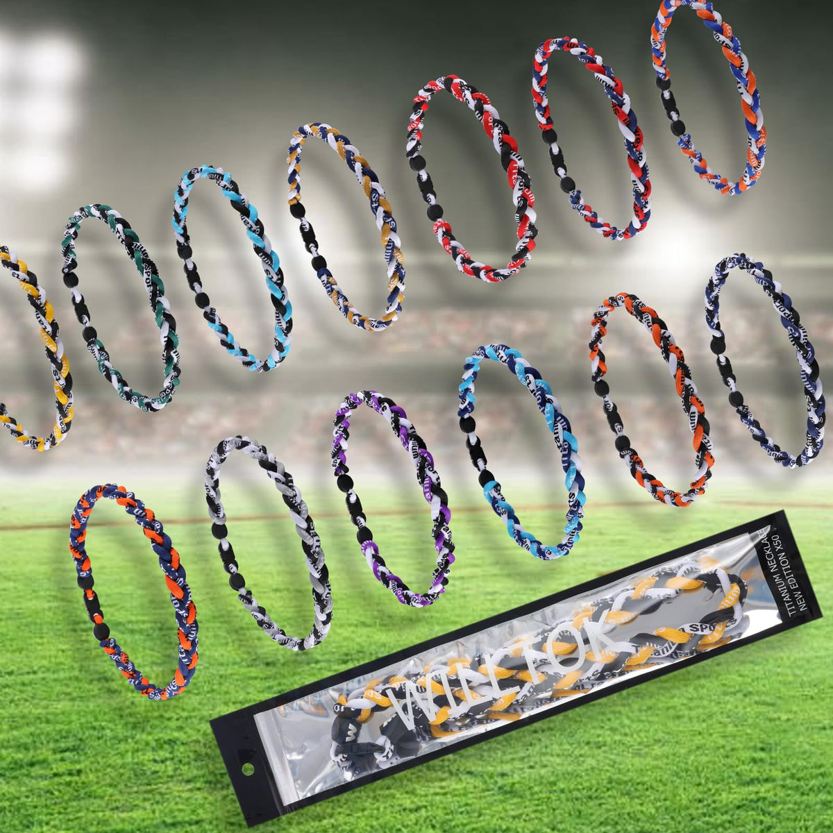 Willtok Premium 18inch Baseball Necklace, Sports Fan Necklaces, Baseball Rope Tornado Necklace (18 inch, Navy Red White)
