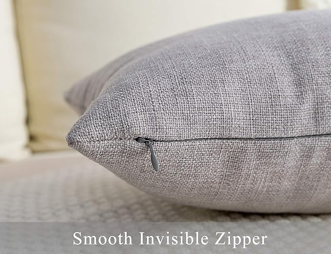 Stellhome Burlap Throw Pillow Covers Square Solid Linen Decorative Cushion Covers for Bed Couch Sofa Bench, 16 x 16 inch (40 cm), Grey, Set of 2