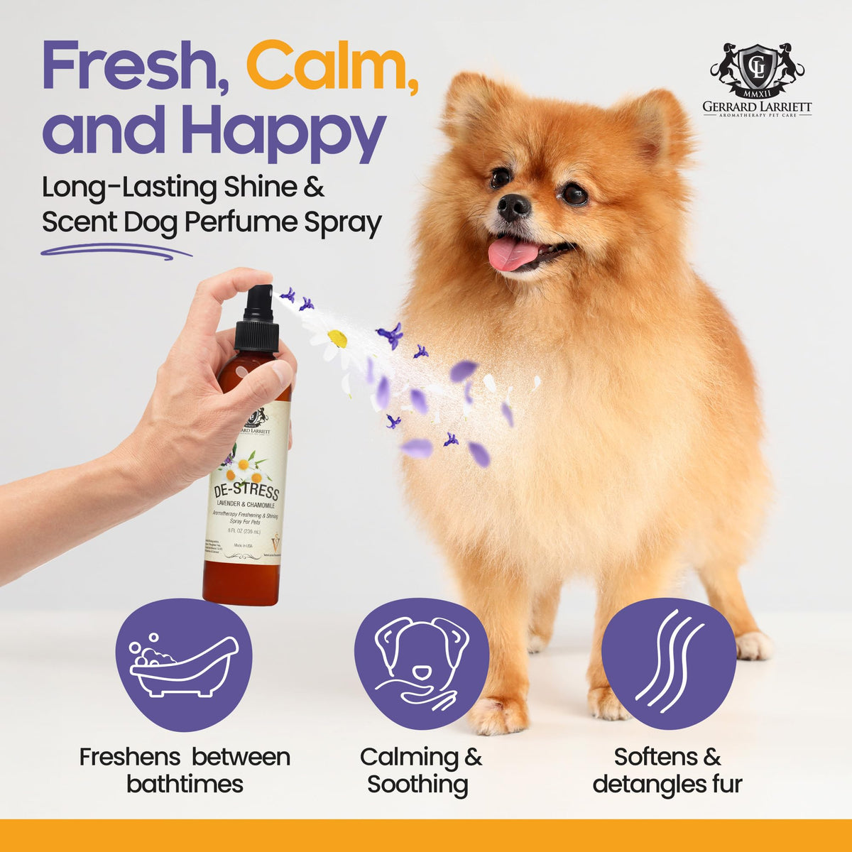 Dog Perfume Spray Long Lasting Chamomile & Lavender 8 Fl Oz, Dog Cologne Spray Long Lasting for Groomers, Calming Deodorizer Perfume for Dogs, Pet Puppy Deodorizing Fragrance by Gerrard Larriett