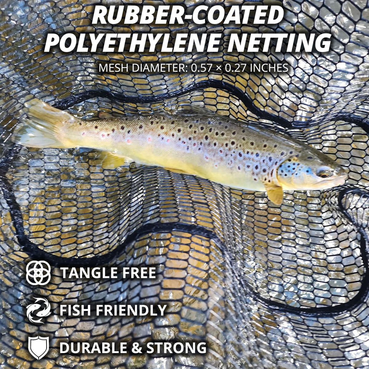 Floating Fishing Net, Collapsible Landing Net, Fish Net with Rubber Coated Polyethylene Netting for Bass, Trout, Fly Fishing, Kayak & Boat Fishing