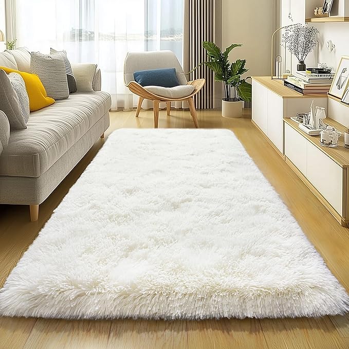 Small Runner Rugs for Bedroom Hallways, 2x4 Runners for Hallways Fluffy Shag Throw Area Rug Non Slip for Bedside Dorm, Shag Rugs for Girls Boys Bedroom, Floor Carpet Runner for Kids Dorm, Cream White