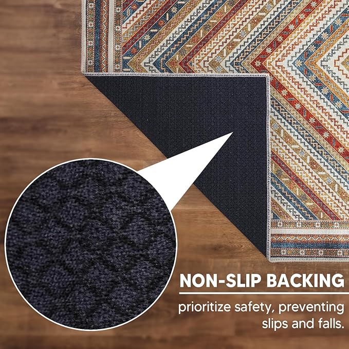 Keen Home Design 6x9 Rug - Machine Washable Area Rug with Non-Slip Backing, Ideal for Living Room, Dining Room, Bedroom - Vintage, Easy Clean, Durable, Low Pile Rug - (6' x 9')