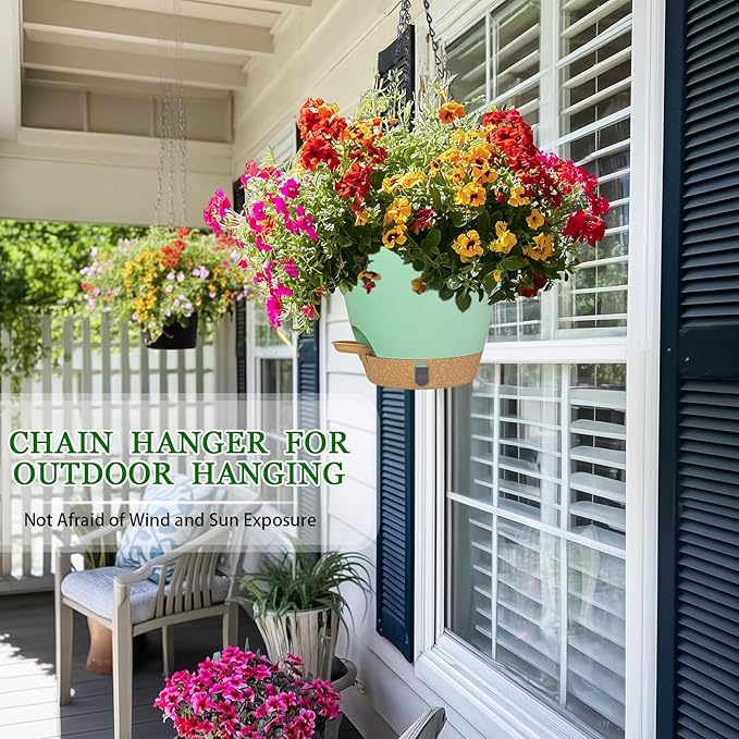 Hanging Planter for Indoor Plants 8 Inch, 2 Pack Self Watering Hanging Baskets for Plants, Hanging Flower Pots with Drainage Hole & 2 Kinds of Plant Hangers for Garden Home Decor (Green, 8 inch)
