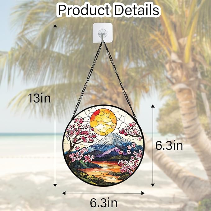 Stained Glass Window Hanging, Sun Blooming Cherry Blossoms Suncatcher Diamond Glass Panel Sun Catchers Decor for Birthday for Women, Men, Wife, Aunt, and Mom 6.3 in