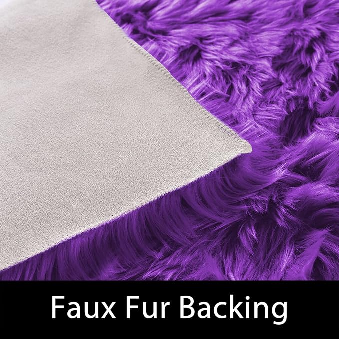 Latepis Fluffy Shag Purple 3x5 Rugs Washable Faux Fur Rug Furry Carpet for Living Room Dorm Floor Rugs Plush Soft Rug Room Decor Rectangle