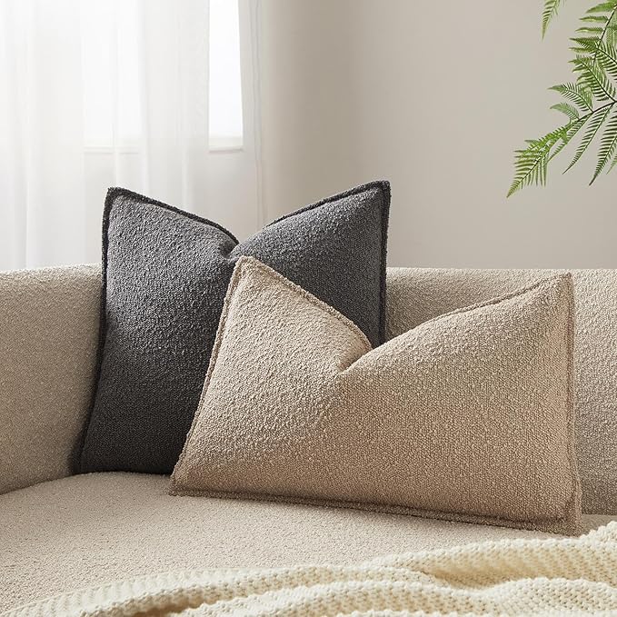 JUSPURBET 14x24 Pillow Covers Set of 2 Decorative Throw Pillow Covers Case for Couch Sofa Bed Soft Boucle Textured Lumbar Cushion Covers with Hidden Zipper for Home Decor Living Room,Oatmeal