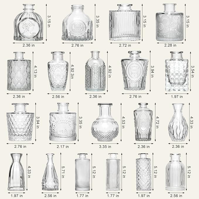 Arme Glass Bud Vase Set of 32 Pcs，Small Glass Vases for Flowers，Clear Bud Vases in Bulk，Vintage Vases for Centerpieces，Small Glass Bud Vase for Rustic Wedding Decorations，Home Table Flower Décor