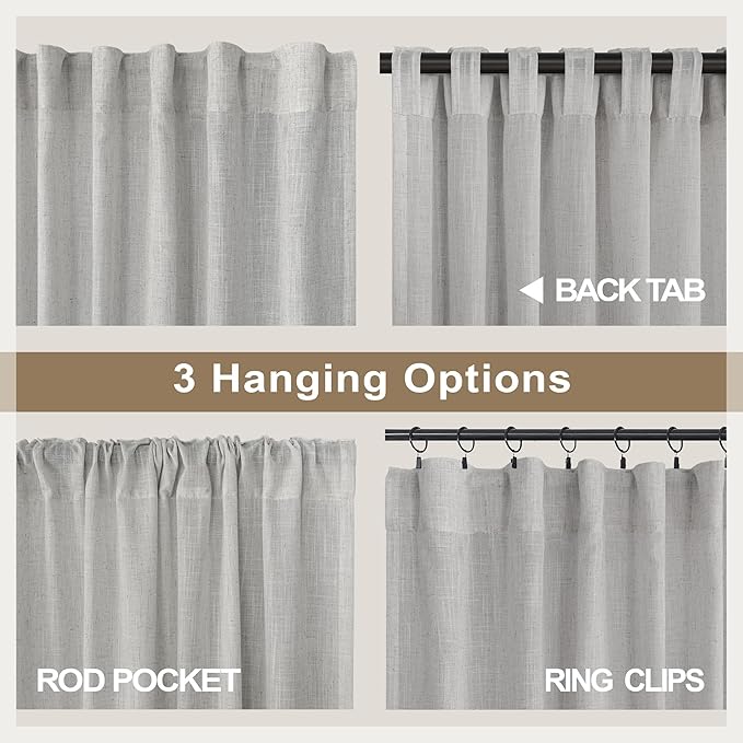 Pitalk Grey Linen Curtains 5 FT Wide by 84 Inch Length for Bedroom Semi Sheer Linen Large Drape Extra Wide Light Gray Curtains for Living Room Dining Hall 2 Panels Back Tab Pocket 5x7 5 x 7 Feet Long