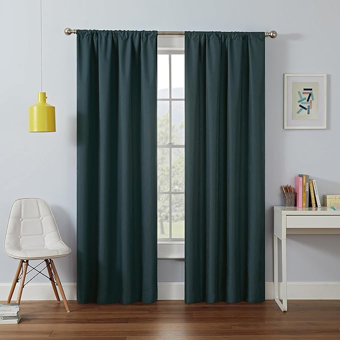 Eclipse Kendall Modern Blackout Thermal Rod Pocket Window Curtain, Insulating & Noise Reducing Curtains for Bedroom or Living Room (1 Panel), 63 in Long x 42 in Wide, Teal