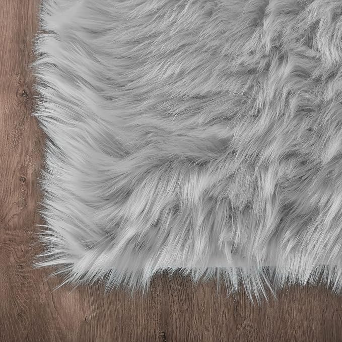 Latepis Gray Rugs for Living Room 5x6.7 Fluffy Shag Rug Washable Faux Fur Fuzzy Shaggy Rug for Bedroom Dorm Throw Rugs Home Decor Rectangle