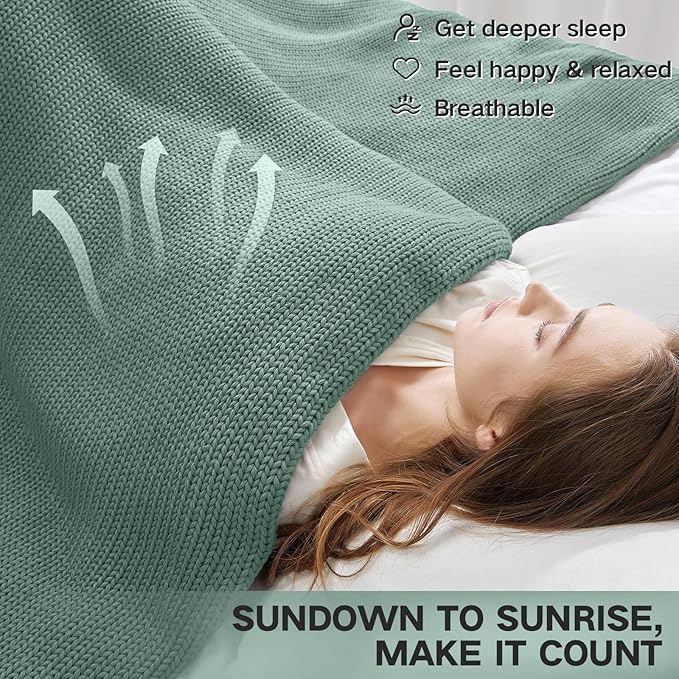 Guohaoi Knitted Weighted Blanket for Adults (Haze Green 60"x80" 25lbs) No Beads Cooling Throw Blanket for Hot Sleepers, Home Decor Breathable Chunky Knit Heavy Blanket Use on Queen/King Size Bed
