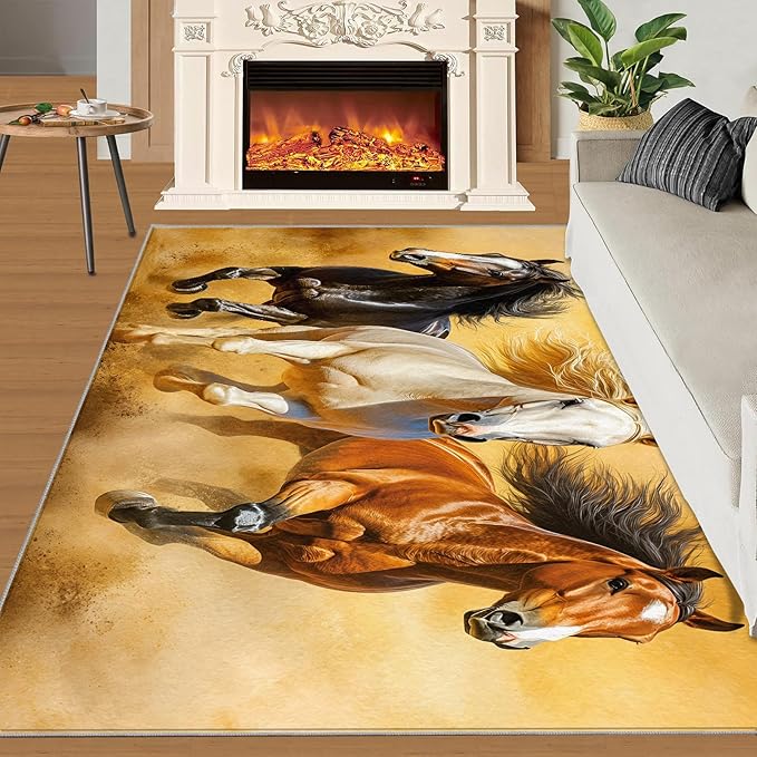 Horses 3x4 Area Rugs for Living Room Stouts Washable Rug Desert Landscape Rug Non Slip Low Pile Soft Area Rugs for Bedroom Bedside Dining Room Kids