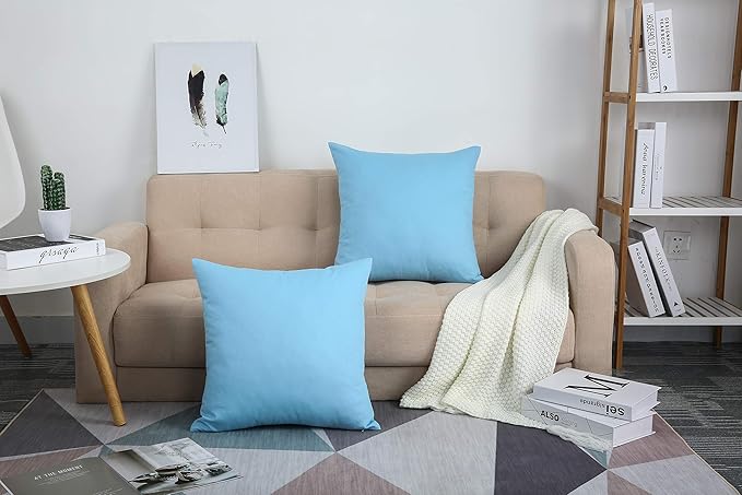 TangDepot Handmade Decorative Solid 100% Cotton Canvas Throw Pillow Covers/Cushion Covers, 45 Colors Available - (16" x16" , Sky Blue, 2 Count (Pack of 1))