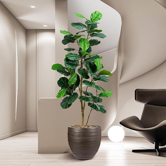 Artificial Fiddle Leaf Fig Tree, 7FT Tall Faux Ficus Lyrata Fake Tree in White Pot, Artificial Tree Indoor Decor, Fiddle Leaf Fig Tree Fake Plant for Home Office Living Room Decoration Modern