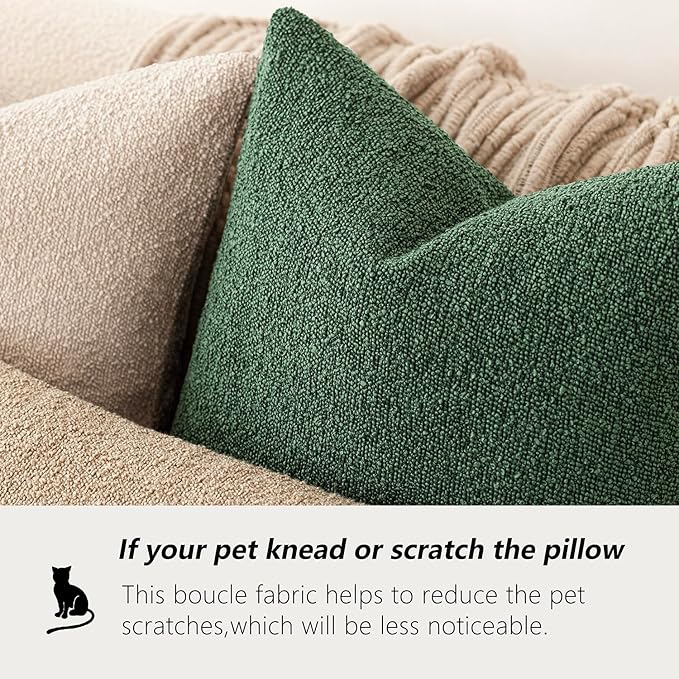 Foindtower Decorative Textured Boucle Throw Pillow Covers Accent Solid Pillow Cases Neutral Soft Cozy Couch Cushion Case for Chair Sofa Bedroom Living Room Home Decor 16x16 Inch,1PC,Pine Green