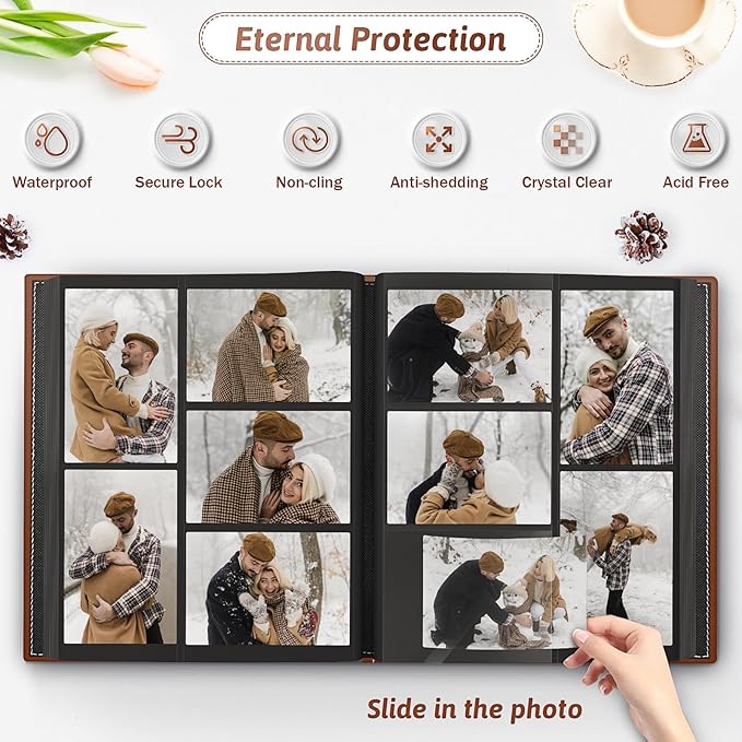 Popotop Photo Album 4x6 800 Pockets with Leather Hardcover Cover, Large Photo Album Binder Book with 80Pcs Pages for Family Travel Wedding Baby Gifts