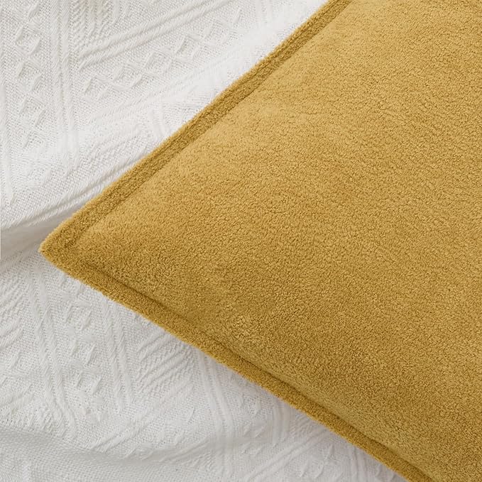 Kevin Textile Waterproof Decorative Pillow Covers Mustard Yellow 16x16 Inch Pack of 2 Soft Boucle Textured Throw Pillowcases Elegant Accent Pillows for Couch Sofa Chair Bed Home Decor Indoor Outdoor