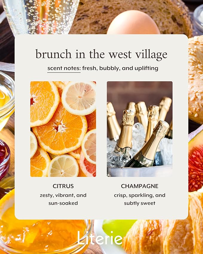 Literie NYC Inspired Scented Candle: Brunch in The West Village - Citrus & Champagne, 9oz, 50 Hour Burn, Vegan Soy & Coconut Blend Candle for Home Decor, Gift for Women & Men