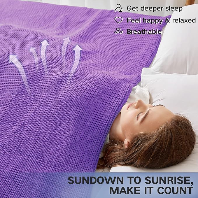 Guohaoi Knitted Weighted Blanket for Adults (Purple 48"x72" 10lbs) No Beads Cooling Throw Blanket for Hot Sleepers, Home Decor Breathable Chunky Knit Heavy Blanket Use on Full Size Bed