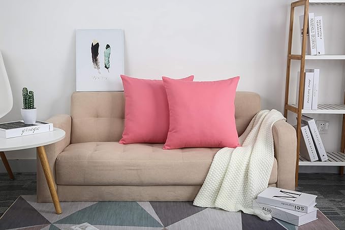 TangDepot Handmade Decorative Solid 100% Cotton Canvas Throw Pillow Covers/Cushion Covers, 45 Colors Available - (20" x20" , Pink, 2 Count (Pack of 1))
