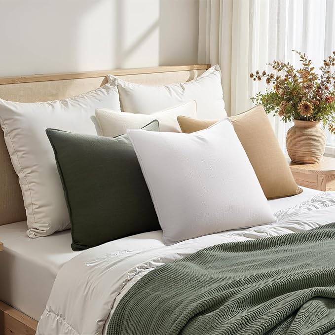 Pack of 4 Soft Linen Green Throw Pillow Covers for Couch Boho Nordic with Flange Edge Cushion Cases Olive Pillow Covers Home Decor for Couch Bed Balcony and Car Natural 20x20 Inch SageGreen