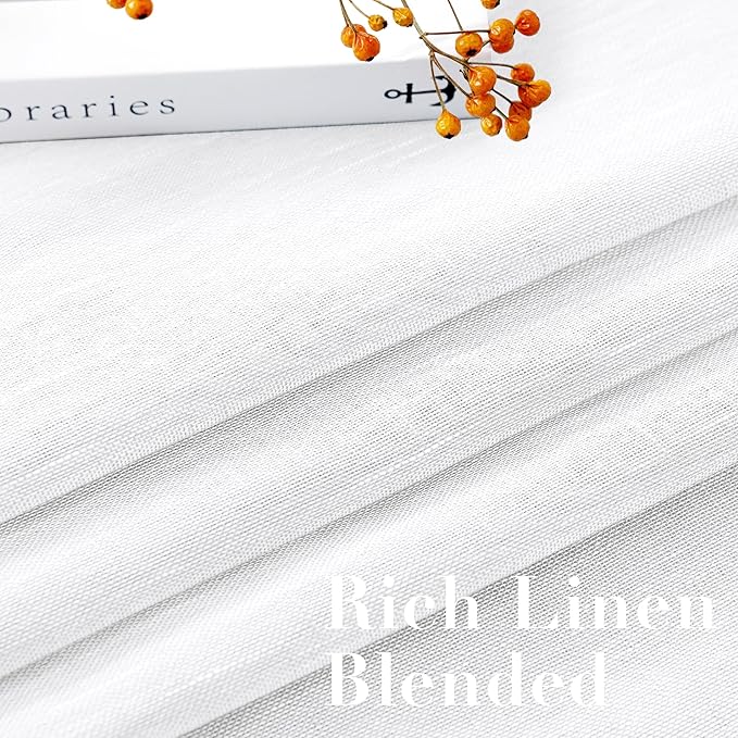 Nickel Grommet Linen Sheer Curtains - 2 Pieces, Beautiful, Elegant, Natural Light Flow, Rich Quality Material, Highly Durable Curtain Panels for Bedroom / Living Room (52"W x 63"L, Pure White)